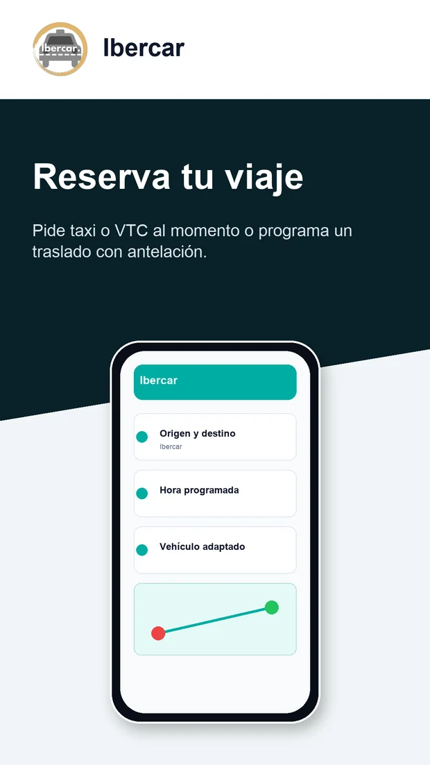 Pantalla promocional de la app Ibercar para reservar un viaje